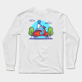 Man Riding Scooter Cartoon Vector Icon Illustration Long Sleeve T-Shirt